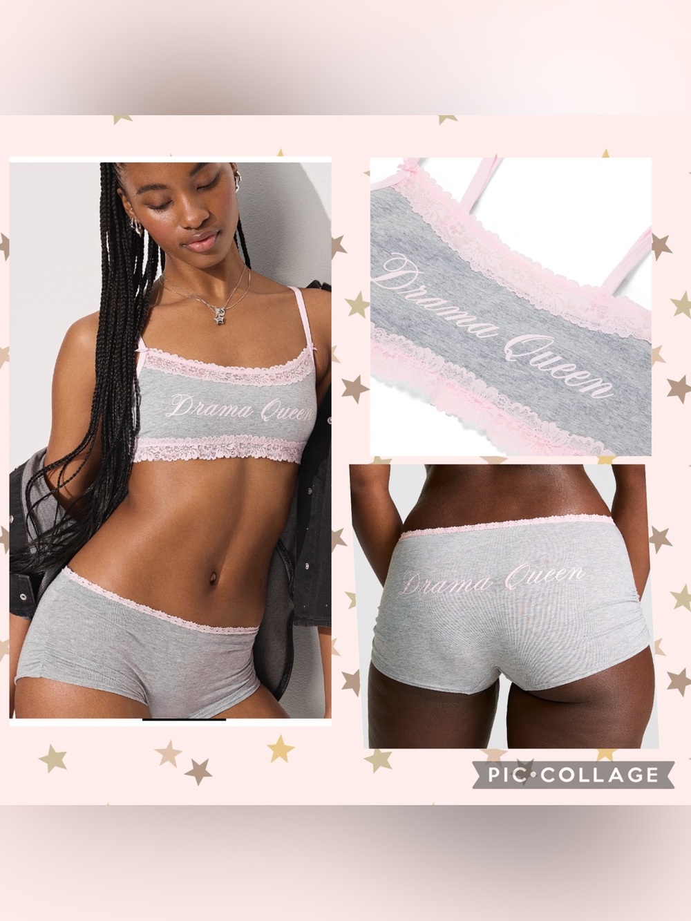 ✨VS Pink 2-pc set Drama Queen bralette matching boyshorts sz XL NWT